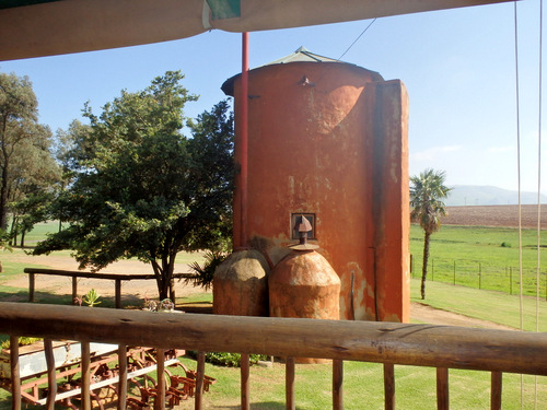 A picture of the silo tower from the breakfast table.